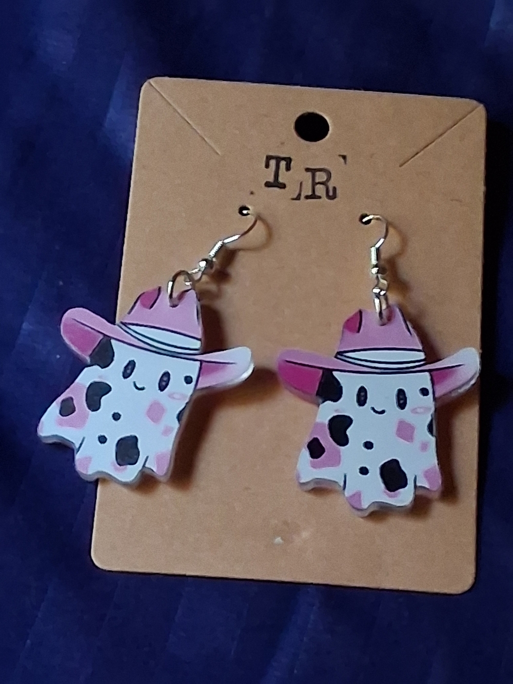 Pink Ghost Cowboy Earrings - Cute Cowprint Hat Accessories